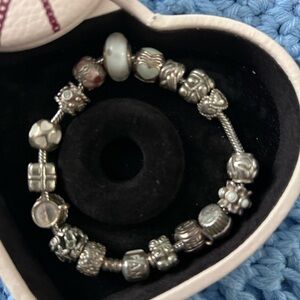 Pandora Elegant Silver Charm Bracelet With Charms Included (17)